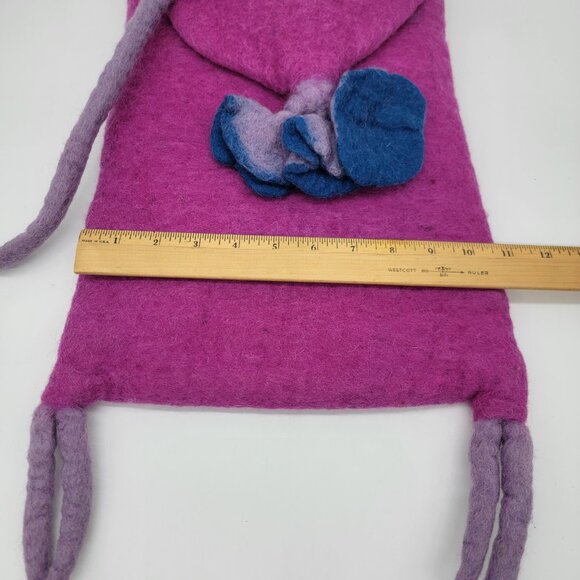 Wool Purse Handmade In Nepal 100% Wool Crossbody‎ Bag Bright Mauve W/ Flower - Picture 5 of 10